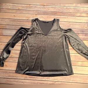 One Clothing Charcoal Velvet V-Neck Top